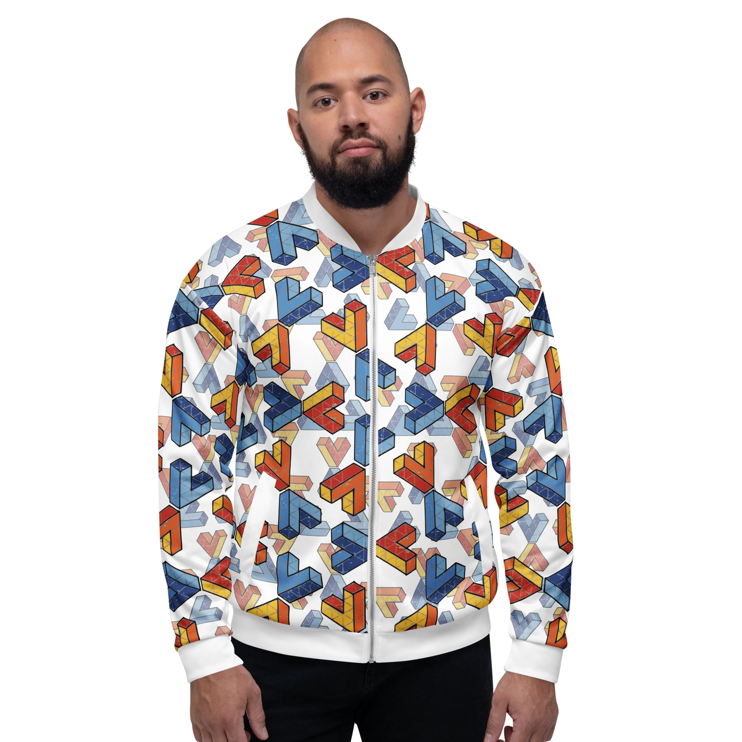 Unisex Penrose Triangle Bomber Jacket White