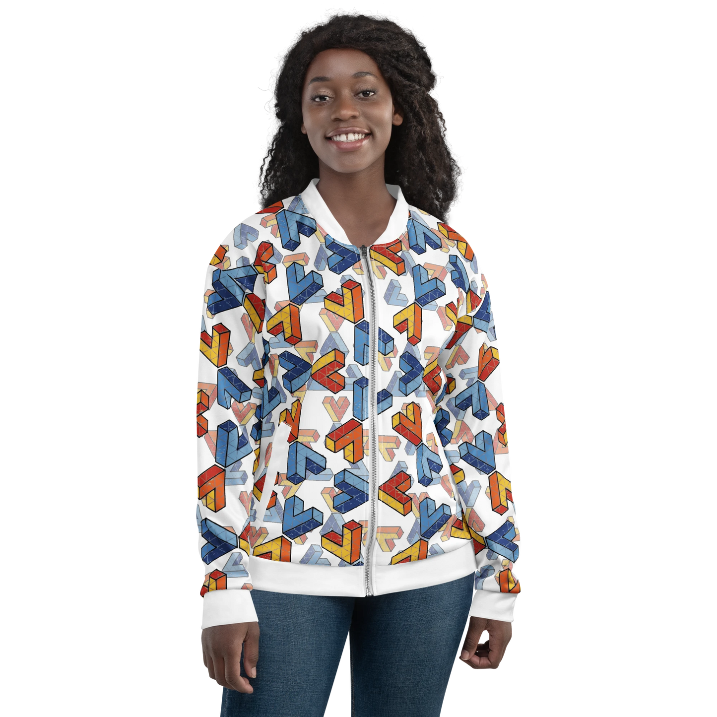 Unisex Penrose Triangle Bomber Jacket White