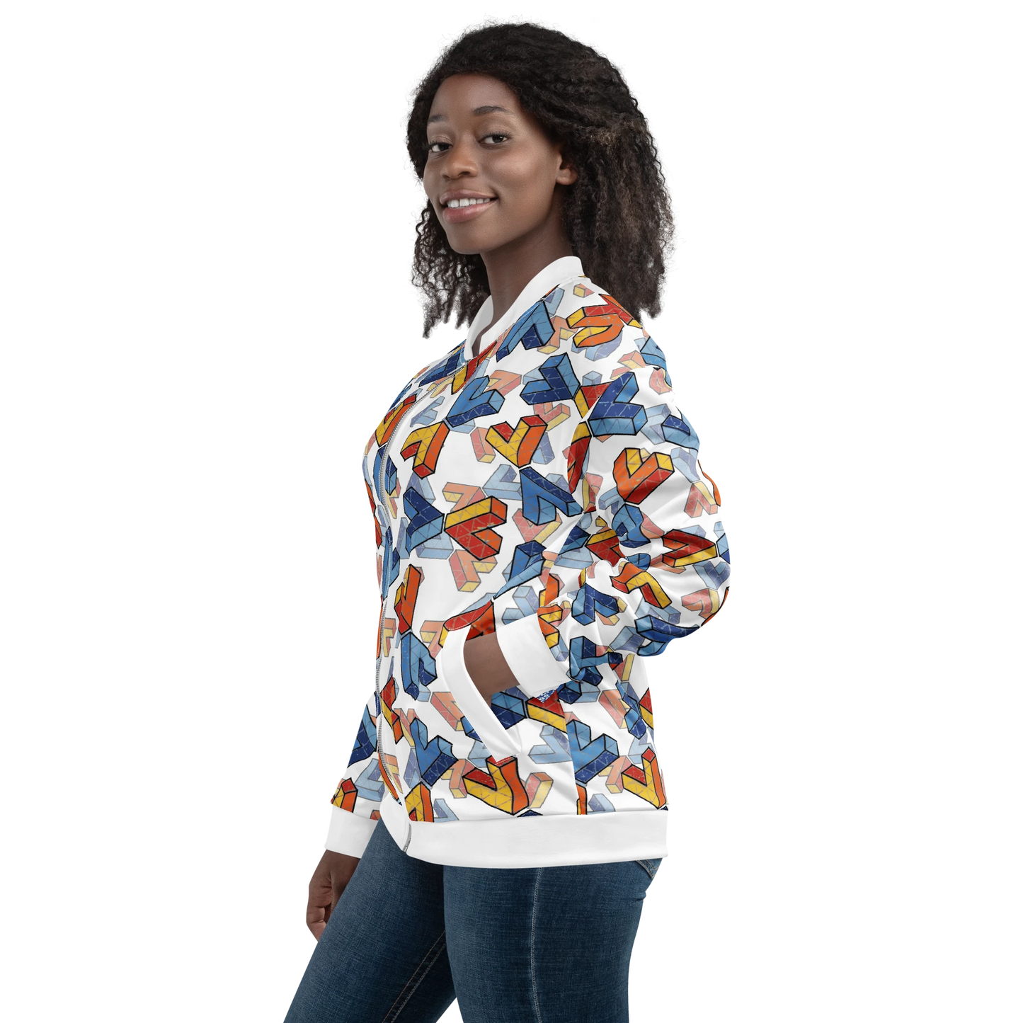 Unisex Penrose Triangle Bomber Jacket White