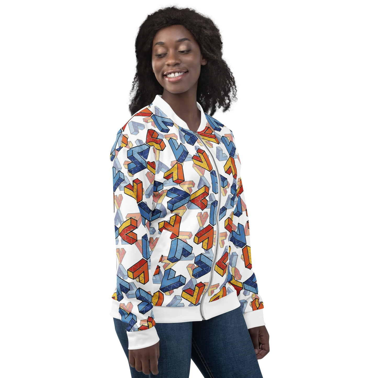 Unisex Penrose Triangle Bomber Jacket White